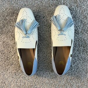 White and Blue Tassel Loafers